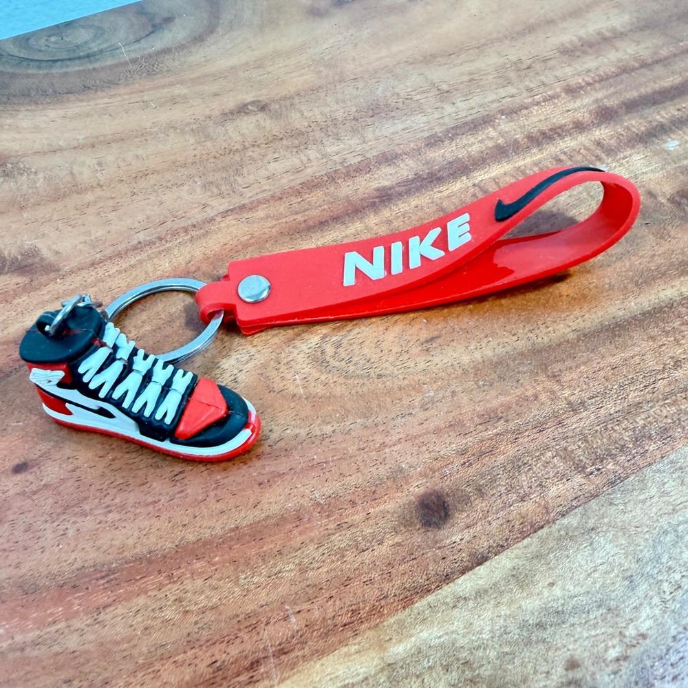 Nike Air Jordan 1 Sneaker Keychain Red Black White 3D Mini Shoe Wristlet Strap